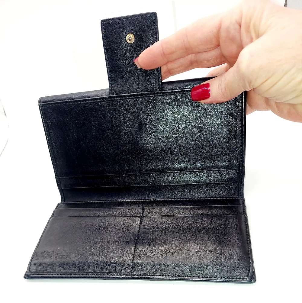 Bvlgari Black Lambskin Leather Long Wallet